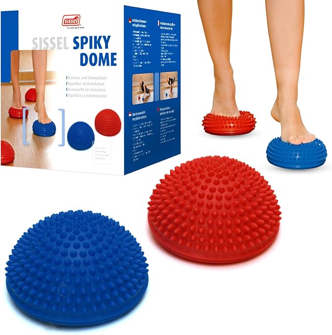 SISSEL Spiky Dome Set of 2 | Balance & Coordination Training Device | 100% Phthalate-Free PVC | Colors: Blue & Red | Foot Massage & Fitness | Supports up to 176 lbs | Ideal for Home Gym & Therapy