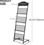 LIWSHWZ Brochure Display Stand,4-Tier Magazine Rack,Floor-Standing Magazine Literature Display Stand with Wheels,High-hardness metal,for Shop Exhibitions Office