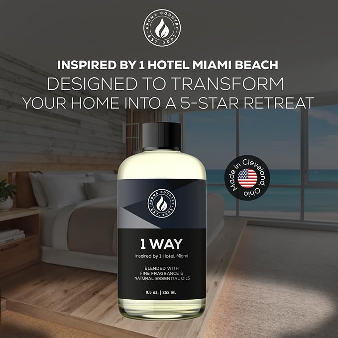 Aroma Country 1 Way Diffuser Oil - Luxury Hotel Santal Fragrance Oil for Diffuser Refill, Sandalwood Home Aroma Diffusers & Room Spray - My Way Premium Aromatherapy Oils & Home Scent (8.5 Fl Oz)