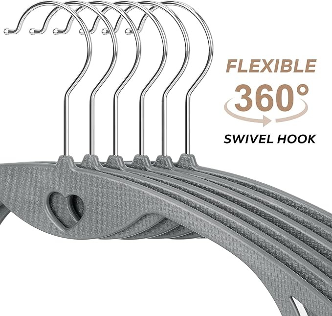 Grey Plastic Hangers 50 Pack: No Shoulder Bumps Ultra Thin Plastic Hanger for Space Saving, Suits, Heavy Duty Coat Clothes Shirt Dress