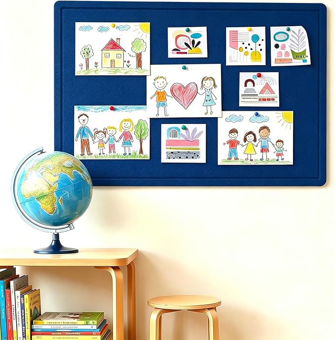 Cork Board Alternative, Decorative Foldable Felt Bulletin Board 24 * 16 Inches, Alternative Photo Board Self-Adhesive Vision Board, Decorative Pin Board (Rectangle Dark Blue)