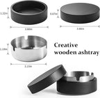 Cute Ashtrays for Cigarettes Ash Tray with Lid DDAJJAJ Wooden Ashtray with Stainless Steel Portable Decorative Ashtray Windproof Ashtray for Home,Patio,Office,Outdoors,Indoor,Parties (Black)