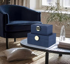 HofferRuffer Faux Leather Jewelry Boxes, Decorative Boxes Storage Accessory Organizer with Gold Hardware Decor, Classic Vegan Leather Set of 2 Pieces (Navy Blue)