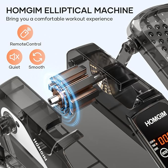 HOMGIM Under Desk Elliptical Machine - Quiet Motorized Leg Exerciser with Smart Remote, 12-Speed Manual Programs Auto/3 Auto Programs LCD Display & Bidirectional Motion for Home/Office