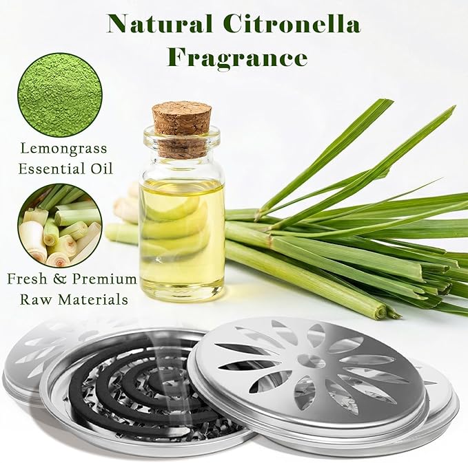 FIRIK Citronella Coils Outdoor, 20 PCS Citronella Incense Coil with 2 Incense Burner and 2 Coil Holders, Natural Lemongrass Coils for Patio Camping Farms Courtyards Backyard Garden BBQ Indoor, Black