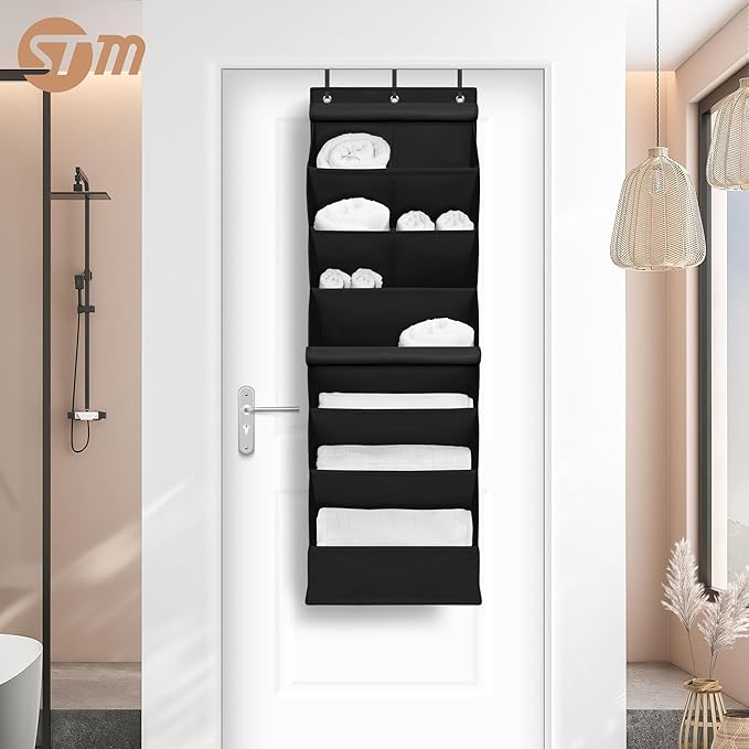 STORAGE MANIAC Over the Door Shoe Organizer with Curtain Dustproof Heavy-Duty Large Deep Pocket Hanging Shoe Organizer for Closet Dorm & Narrow Door Storage Shoe Holder Shoe Rack, 7-Shelf Black 1 Pack