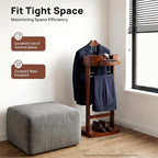 Wood Valet Stand, 42 Inch Freestanding Suit Rack Coat Stand with Trouser Bar and Tie Hooks for Entryway Bedroom Office, 22 lbs Capacity