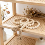 Farmhouse Decor, 59in Wooden Beads Garland with Tassels, Rustic Farmhouse Prayer Boho Beads for Coffee Table Wall Country Decor