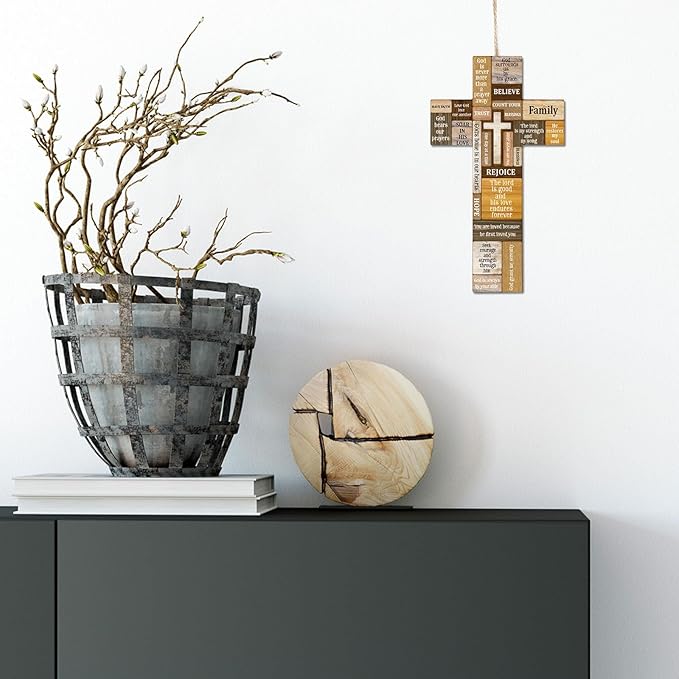 Jetec Cross Wall Decor Christian Wooden Cross Easter Religious Faith Biblical Verse Wall or Table Sign for Easter First Communion Gift Farmhouse Home Hanging Decoration(15 x 8.5 Inch)
