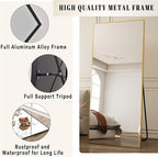BEAUTYPEAK Full Length Mirror, 57"x18" Standing Hanging or Leaning Against Wall Floor Mirrors Body Dressing Wall-Mounted for Living Room, Bedroom with Aluminum Alloy Thin Frame, Gold