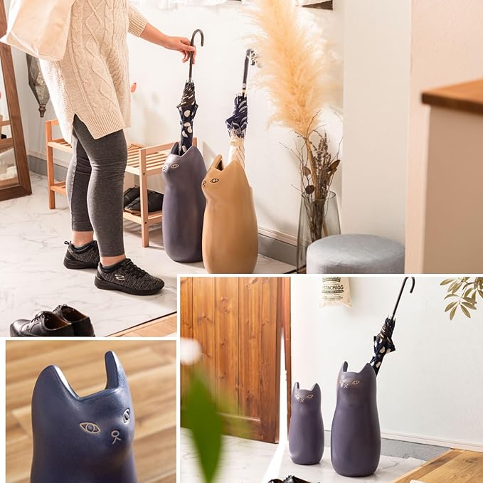PaletteLife Cat Umbrella Stand, Medium Ceramic Umbrella Holder for Entryway, Cute Scandinavian Decorative Umbrella Rack, White