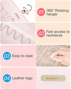 BAGSMART Hanging Jewelry Organizer Storage Roll with Hanger Metal Hooks Double-Sided Jewelry Holder for Earrings, Necklaces, Rings on Closet, Wall, Door, 1 piece, Medium, Pink