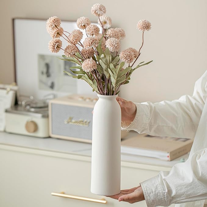 Ceramic Vase Set-3, Small Flower Vases for Decor, Modern Boho Farmhouse Style, 10.3 Inch Tall, Bisque White Color, Decorative Vases for Pampas Grass, Dried Flowers and Fresh Flowers (L Natural White)