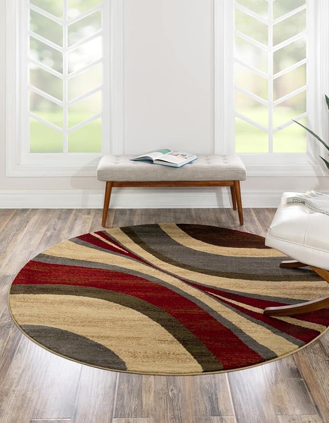 Unique Loom Barista Collection Area Rug - Ngada (10' Round, Beige/Red)