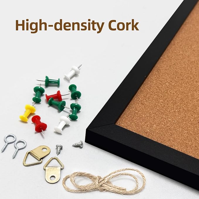 13.3" x 17.7" Cork Board Bulletin Board, Black Framed Corkboard, Oak Frame, Decorative Hanging Pin Board, Perfect for Office & Home Decor, Home School Message Board or Vision Board