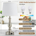 EJIAXIN Table Lamps for Bedrooms Set of 2 - Touch Bedside Lamps with USB C+A Ports,Dimmable White Nightstand Lamps for End Tables, Farmhouse Night Stand Lamps for Living Room Bed Side Guest Room