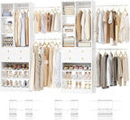 Closet System, Up to 134"/11.2 FT Closet Organizer with 4 Wooden Drawers and Shelves, Walk-in Closet System with 6 Hanging Rods, Built-in Closet Can Fit 96"/8FT, 120"/10FT, White