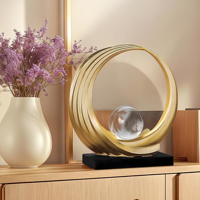 Dosker Golden Shelf Decor Statues,Coffee Table Modern Abstract Stripe Home Decor Sculpture,Desk Decor for Living Room,Office(Golden)