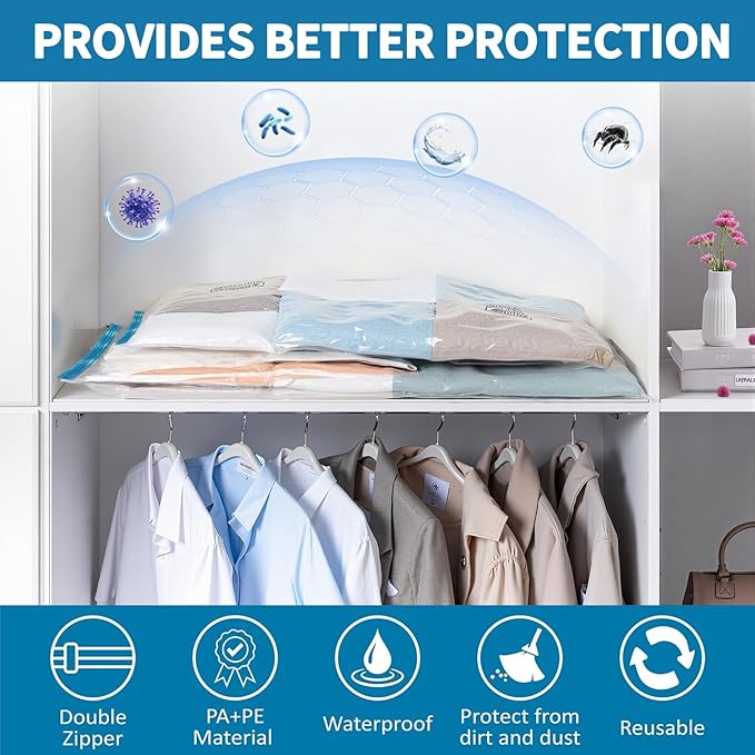 Vacuum Seal Bags for Clothing Travel with Pump,15 Pack Compression Packing Cubes for clothes,Space Saver Vacuum Storage Bags for Luggage & Travel Essentials,Carry-on Suitcase,Leak-Proof
