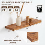 24 Inch Floating Shelves, Solid Wood Wall Shelves, 8 Inch Deep Floating Shelf – for Bathroom, Bedroom, Living Room, Kitchen, Home Decor & Storage, Heavy-Duty Wooden Shelf Wall-Mounted, Set of 2