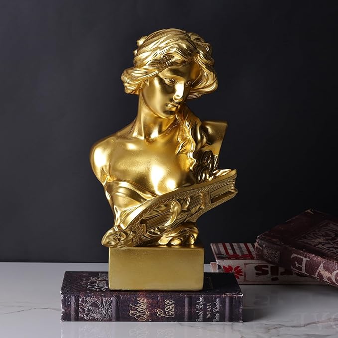 11.8" H Greek Mythology Bust Statue Decor,Artemis Statues Roman Goddess Figurines,Used for Sketch Practice Aesthetics Statues and Sculptures and Indoor Filling Space for Living Room, Bedroom (Gold)