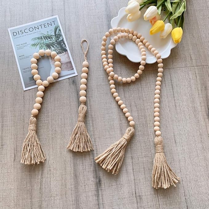 IMIKEYA Wooden Beads Garland: 3PCS Farmhouse Wood Bead Garland for Tiered Tray Farmhouse s Hanging Wood with Tassels Prayer Rustic s for Coffee Table Decor