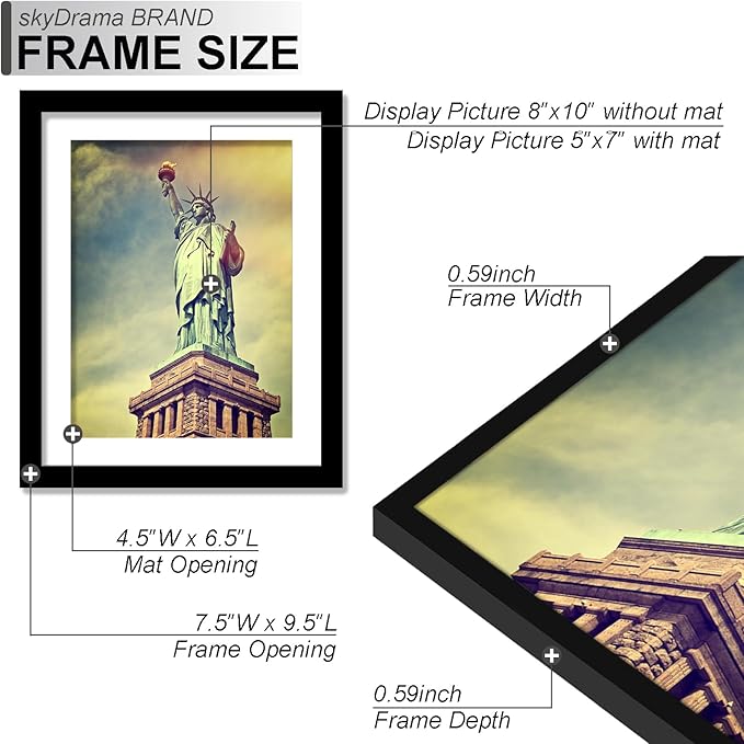 100% Solid Wood 8x10 Picture Frame Set of 3, Black Frame Display Photo 5x7 with Mat or 8 x 10 without Mat, 8by10 HQ Matte Black Frame for Wall - 3 Pack/Black/8"x10"
