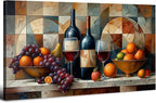 Abstract Kitchen Wall Art Geometric Dining Room Wall Decor Red Wine Glass Canvas Prints Pictures Rustic Farmhouse Fruits Still Life Painting Living Room Wine Bar Art Wall Decor Home Decorations 20x40"