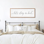 Lets Stay in Bed Wall Decor Above Bed 41.3''×15'' Large Farmhouse Wall Decor for Bedroom Guest Room Decor Framed Wood Wall Art Rustic Master Bedroom Wall Decoration (brown frame)