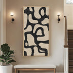 Framed Abstract Neutral Horizontal Wall Art Bedroom, Black Beige Mid Century Modern Artwork for Walls, Large Abstract Canvas Painting Print for Living Room Hallway Home Office Wall Decor, 20x40 Inch