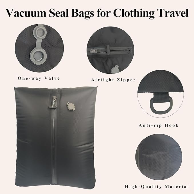 Travel Vacuum Bags with Pump 33L(21.65x15.75x5.91") Large Size IP67 Reusable Space Saver Compression Packing Storage Organizer Cube for Luggage CarryOn Suitcases & Backpack (Black-1 Bag)