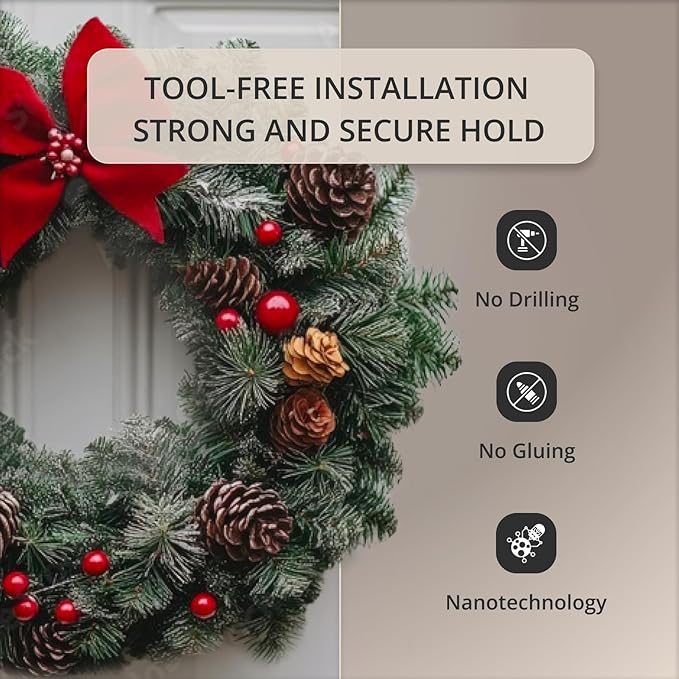 Black No Drilling Required - Universal Wreath Holder for Decorations | Invisible Hook with High-Tech Technology for Door Wreaths & Seasonal Decorations - Hanging Hook for Easy Installation