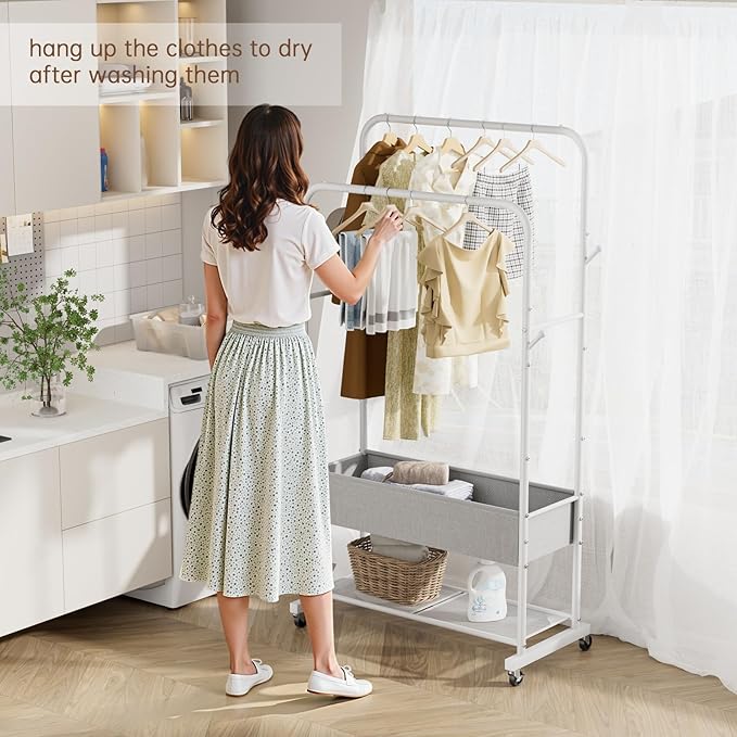 Clothes Garment Coat Rack Drying Clothing Racks Metal Freestanding for Hanging Clothes Portable Closet for Laundry Bedroom White