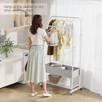 Clothes Garment Coat Rack Drying Clothing Racks Metal Freestanding for Hanging Clothes Portable Closet for Laundry Bedroom White