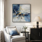 Framed Abstract Wall Art, Modern Blue White Gold Canvas Prints Artwork for Walls, Contemporary Minimalist Square Pictures for Living Room Bedroom Dining Room Hallway Office Home Decor, 30x30 In