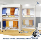 P8C Pro Heavy Duty Clothes Rack（With Extended Width Design） Rolling Clothing Racks for Hanging Clothes with Lockable Wheels，42" W x 15.8" D x 80.5" H，Load 700LBS，White Rack with White Cover