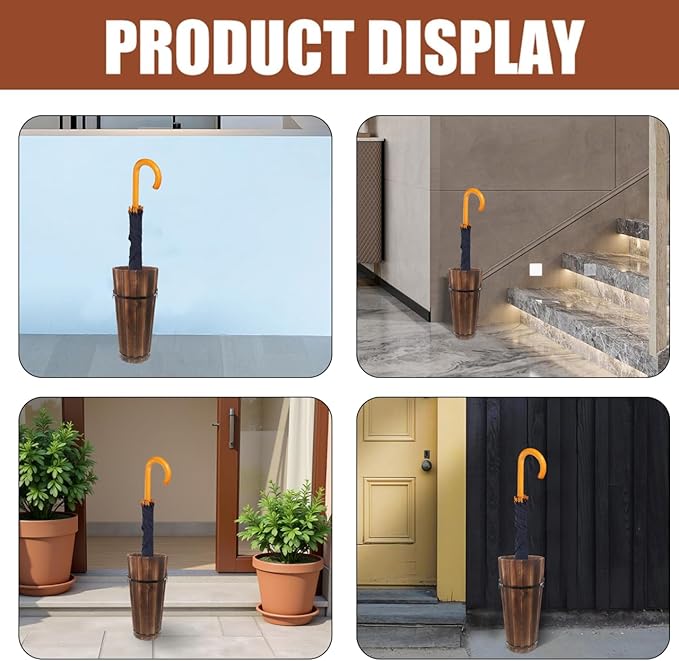 PRETYZOOM Wooden Umbrella Stand Storage Bucket Vintage Entryway Organizer Umbrella Holder Home Hallway Multifunctional Storage Stand 14.96 x 6.69 x 4.72 Inch