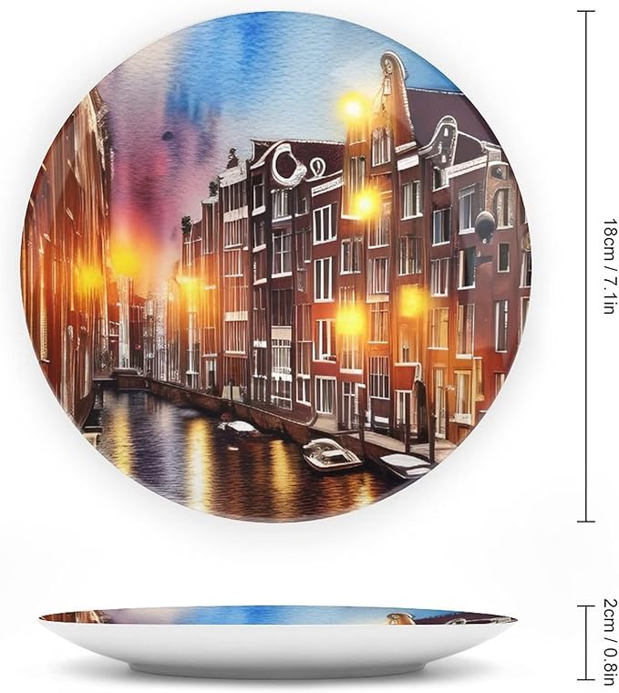 Decorative Plates for Home Decor, Grand Canal of Venice, Italy Colorful Painting Decor Tray for Table Display, Ceramic Dinner Plate w/Stand, Living Room Dining Room Decor, Housewarming Gifts, 7 Inch
