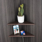 evron Corner Mounting Shelf Set of 2 – Easy to Install Floating Wall Shelves with Wood Grain Finish, Durable and Waterproof ABS Plastic for Kitchen, Bathroom, Living Room Home Décor