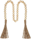 34in Farmhouse Wood Beads Garland with Tassels, Decorative Bead Home Decor Wooden Beads Garland Country Room Hanging for Wood Entryway Table, Shelf, Tray, Curtain Decor (Beige)