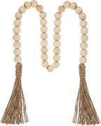 34in Farmhouse Wood Beads Garland with Tassels, Decorative Bead Home Decor Wooden Beads Garland Country Room Hanging for Wood Entryway Table, Shelf, Tray, Curtain Decor (Beige)
