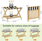 Fully Assembled Bamboo Luggage Rack, Heavy Duty Folding Suitcase Stand with Storage Shelf, Guest Room Essentials, Ideal for Bedroom, Hotel, Natural