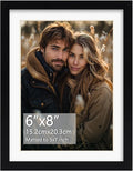 Rempry 6x8 Picture Frame, Display Pictures 5x7 with Mat or 6x8 Without Mat, Wall Hanging or Tabletop Photo Frame with Shatter Resistant Plexiglass, Black, 1 Pack