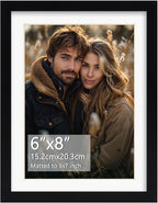 Rempry 6x8 Picture Frame, Display Pictures 5x7 with Mat or 6x8 Without Mat, Wall Hanging or Tabletop Photo Frame with Shatter Resistant Plexiglass, Black, 1 Pack