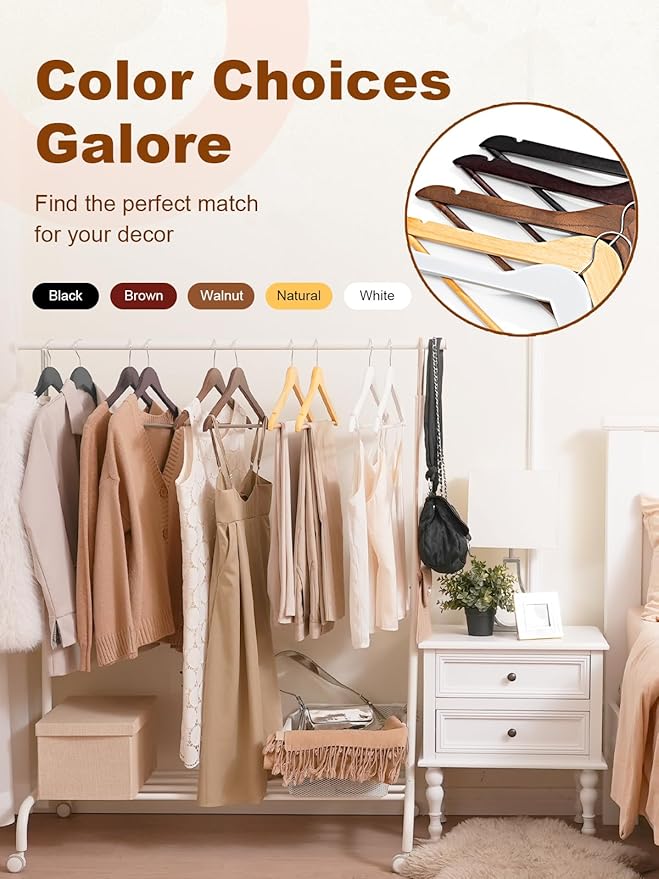 HOUSE DAY Wooden Hangers 30 Pack, Solid Wood Clothes Hangers with Non Slip Pant Bar, Heavy Duty Wooden Coat Hanger for Closet, Smooth Finish Wood Hangers for Shirts, Suits Jackets, Dress, Natural