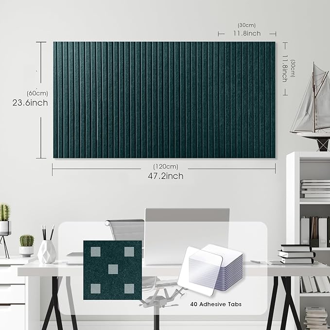 Large Cork Board for Office, 8 Pack Felt Wall Tiles with Slat Wall Paneling and Safe Removable Adhesive Tabs, Felt Bulletin Board Pin Board Cork Boards for Walls - Forest Green