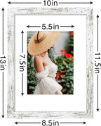 Vittanly 9x12 Picture Frames Set of 9, Shatter Resistant Plexiglass, Display 6x8 Pictures with Mat or 9x12 without Mat, Photo Frames for Wall or Tabletop, Engineered Wood, Distressed White
