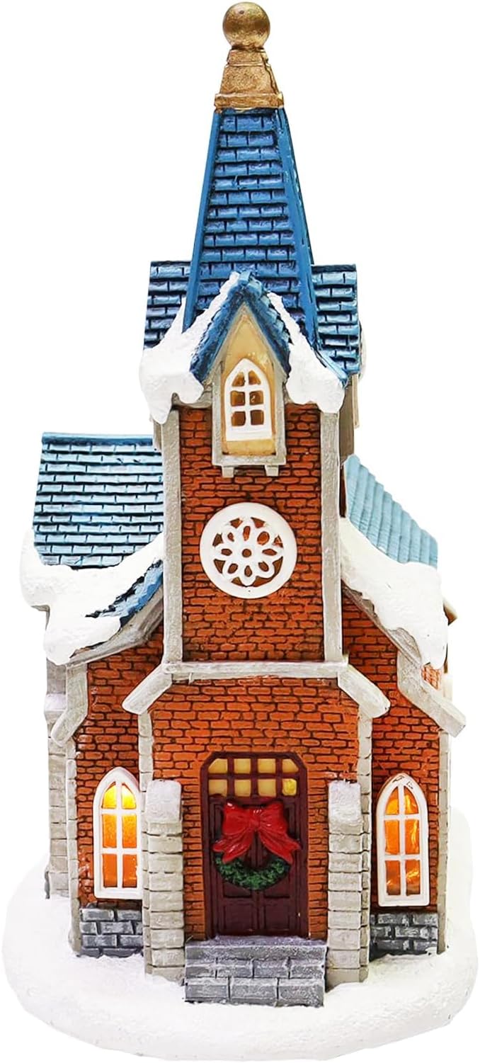 MOMENTS IN TIME Christmas Village Set 12-Piece with LED Lights Miniature Christmas Houses Lighted Holiday Décor for Tabletop Mantel Village Display Gift-Ready Packaging
