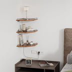 JJL Corner Shelf Wall Mounted, 12 Inches 3-Tier Floating Corner Shelf, Hexagon Rustic Wood Decor with Fence, Brown Storage Organizer for Apartment Bedroom Kitchen Bathroom
