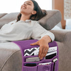 Teniux Remote Control Holder Armchair Caddy for Recliner Couch, Non-Slip Armrest Organizer with 5 Pockets for Magazine, Tablet, Phone, iPad (Purple)
